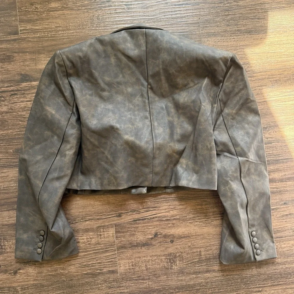 NWT WeWoreWhat Size Large Patina Cropped Blazer Brown Faux Vegan Leather Revolve